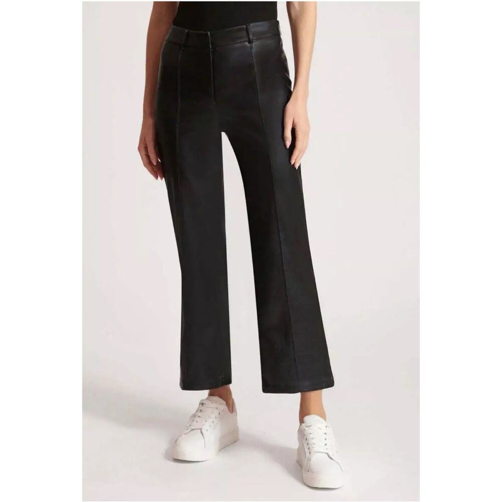 New Avec Les Filles Black Faux Leather Pants Wide Leg Anthropologie Sz L -36x27”